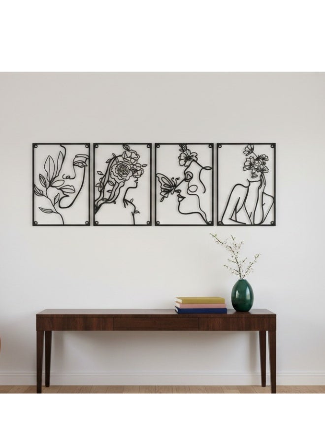 4 Pieces Black Metal Wall Art Set Minimalist Abstract Woman Face Line Art with Flowers Wall Decor for Bedroom Bathroom Living Room Kitchen Office Reception Lounge Hallway Modern Contemporary Elegant Chic Rust Resistant Hanging Sculpture Home Wall Decoration Indoor Outdoor Minimalist Line Art Metal Wall Hanging Artistic Floral Sculpture for Modern Home Office Cafe Hotel Bedroom Bathroom Kitchen Living Room Interior Decor 43x30cm Premium Quality Durable Stylish Wall Ornament Trendy Abstract Metal Art Decoration Set - Image 2